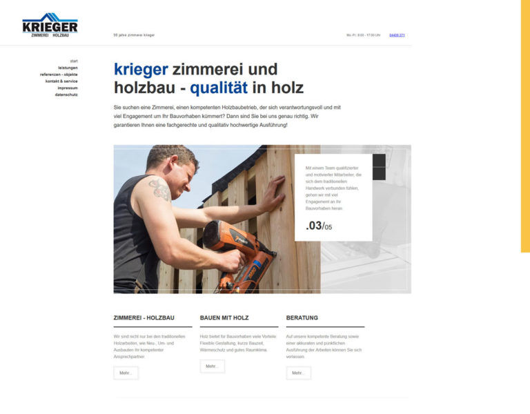 Screenshot von der Startseite der website