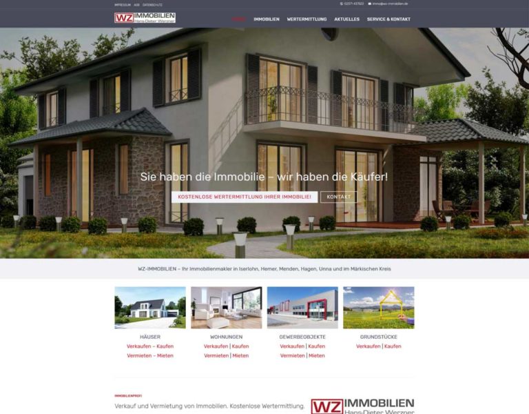 Website WZ Immobilien Iserlohn