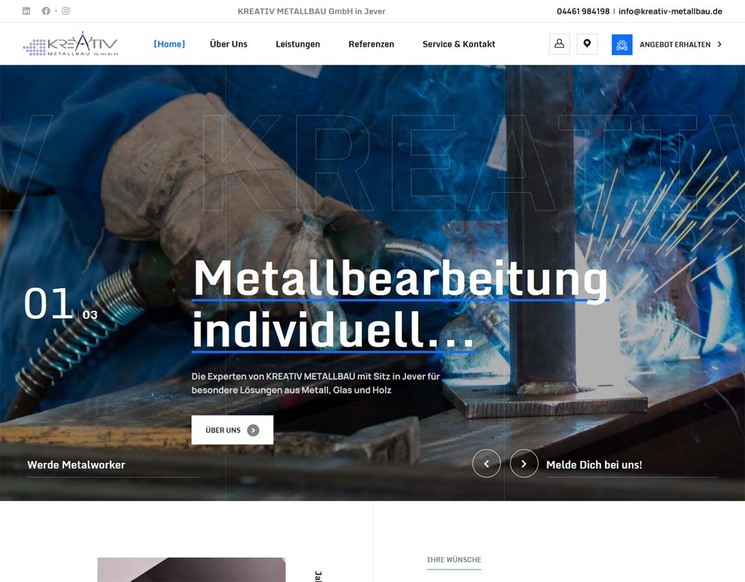 Startseite von Website Kreativ Metallbau in Jever
