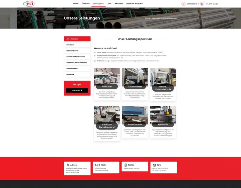 Screenshot Seite Leistungen der HLT Laser Technik Gmbh