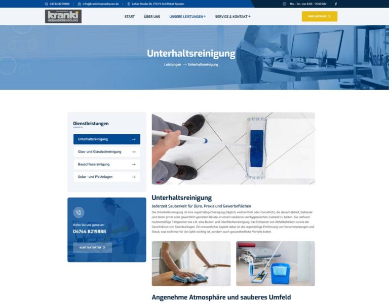 Screenshot der Seite Leistungen der Kranki Gebäudereinigung