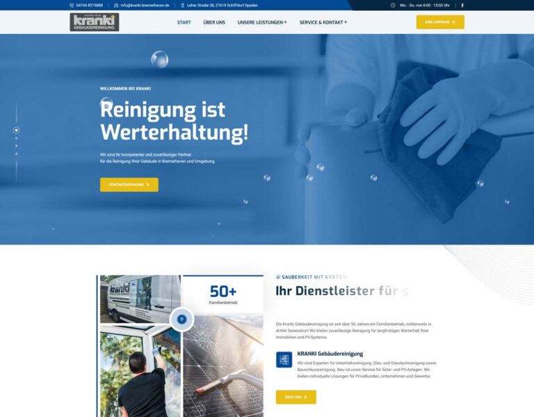 Screenshot der Startseite der Webseite der Kranki Gebäudereinigung