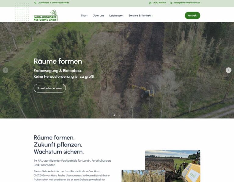 Screenshot Website der Land- und Forstkulturbau GmbH, Stefan Gehrke, Visselhövede